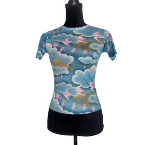 5/$15 Vintage Spectrum Rite Smart Blue Pink Bird Cloud Shirt